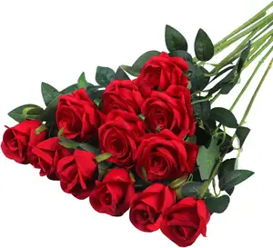2024 Seda artificiais Veludo Flores Rosa Falso Flor Hastes Longas Bouquet para Arranjo Wedding Centerpiece Party Home Decor