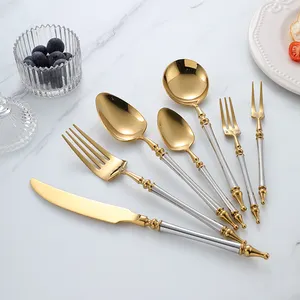 Luxury Gold Cutlery Set 18 10 Stainless Steel Custom Logo Forks And Spoons Flatware Set