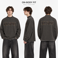 T-shirts pour hommes surdimensionnés à manches longues, coupe carrée, avec graphique en strass, ourlet brut, fermeture éclair, style streetwear, effet délavé vintage, personnalisables OEM/ODM de qualité supérieure