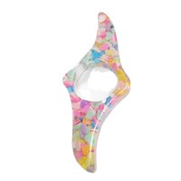 Marque-page ergonomique en acrylique transparent iridescent avec anneau de pouce creux pour la lecture, motif confettis arc-en-ciel en résine