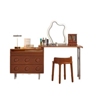 โต๊ะเครื่องแป้งไม้เนื้อแข็งสไตล์เรโทรแบบขยายได้ ตู้ลิ้นชักห้องนอน ตู้เก็บของมุมห้อง - Product Image 5