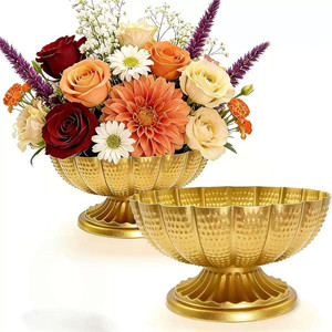 Vaso Moderno Europeo in Metallo Dorato e Bianco, <span class=keywords><strong>Centrotavola</strong></span>, Portafiori in Ferro per Decorazioni Casa, Matrimoni e Natale - Product Image 1