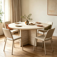 Table à manger de luxe en travertin 122 cm, base trépied, style côtier australien minimaliste, table ronde en pierre facile à nettoyer pour l'Australie