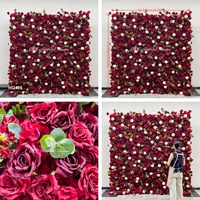 Panneau mural de fleurs artificielles roses blanches bordeaux, toucher réaliste, toile de fond florale pour décoration de mariage et de fête