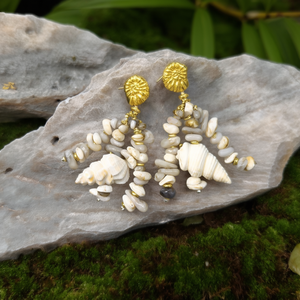 Boucles d'oreilles pendantes bohèmes tendance en acier inoxydable 316L plaqué or PVD, design perles coquillages durables et résistantes, pour femme, style bohème - Product Image 3