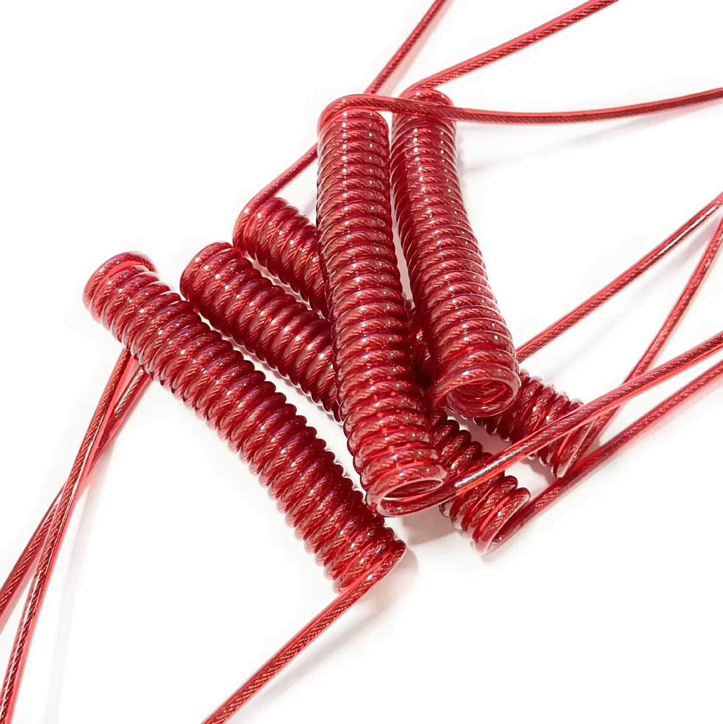 PU/PVC dekoratif Spiral kablo tel ile çok şartname anahtarlık kordon renkli kırmızı parlak çelik bahar halat