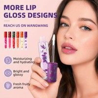 Gloss à lèvres aux fruits, végan, hydratant, huileux, coffret de 6 formats voyage, blanc mat, sans logo, couvercle imprimé en couleur 3D, PVC transparent