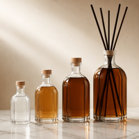 Diffuseur de parfum de luxe à étiquette privée, flacon en verre octogonal ou rond, 50 ml, 250 ml, 500 ml, 1000 ml, vide, avec bâtonnets en rotin, logo personnalisé