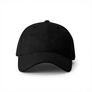 Black 6-Panel Baseball Cap 100% Cotton Twill Fitted Unisex Casual Solid Color Adult <b>Hat</b> - Product Image 3