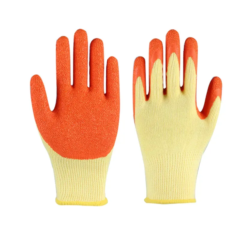 Gants de sécurité de travail enduits de latex froissé de coton naturel résistant de 10G