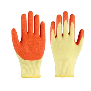 重型天然10g棉褶皱乳胶涂层工作安全手套农业安全工作乳胶手手套