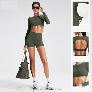 Completo Sportivo da <span class=keywords><strong>Donna</strong></span> Slim-Fit 2 Pezzi, Abbigliamento Yoga ad Asciugatura Rapida, Tuta da Corsa e Fitness con Orlo Svasato - Product Image 3