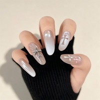 Ongles à presser de luxe en ABS, motif croix gothique, forme elliptique moyenne, décorations 3D artisanales, réutilisables, lot de 10 pièces, vente en gros