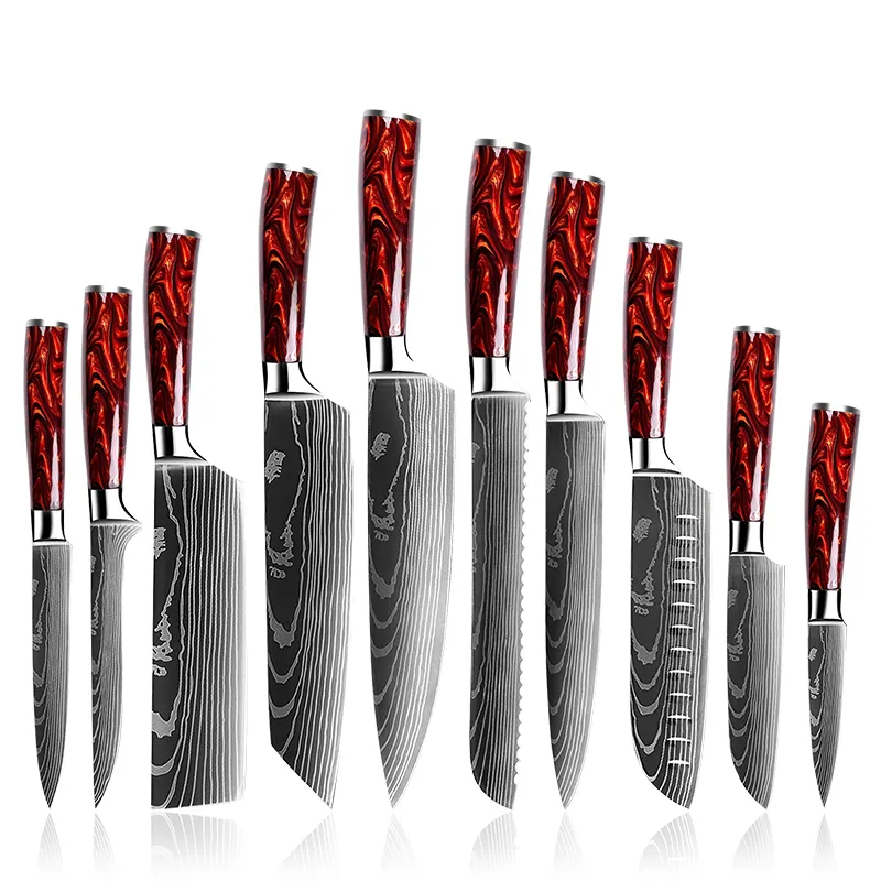 Custom Kitchen Knives Set Stainless Steel Knife Damascus Laser Damascus Japanese Santoku Cleaver Slicing Utility Chef Knife