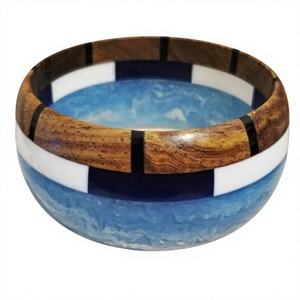Bracelet jonc de luxe en résine et bois, incrustation de résine bleue, motif géométrique, style vintage fantaisie, bijoux de mode unisexe pour femme - Product Image 2