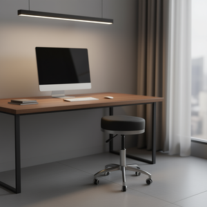 Sgabello Girevole Homeera 32x32x46-60cm in Pelle PU Nera con Base in Metallo, Sedia da Ufficio Moderna, Sedia Girevole da Scrivania, Arredamento Commerciale - Product Image 2