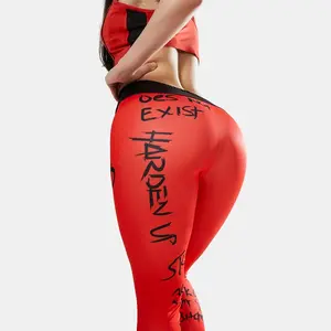 Pantaloni da Yoga per Fitness da donna a vita alta con sollevamento a vita alta pantaloni da Yoga con stampa digitale di lettere pantaloni da allenamento per Yoga Leggings per pantaloni sportivi da Yoga