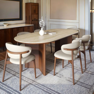 Set <span class=keywords><strong>Tavolo</strong></span> da Pranzo Ovale Moderno in Legno Massello di <span class=keywords><strong>Noce</strong></span> <span class=keywords><strong>con</strong></span> 8 <span class=keywords><strong>Sedie</strong></span> per Soggiorno o Ristorante <span class=keywords><strong>Tavolo</strong></span> da Cucina per Cena - Product Image 4