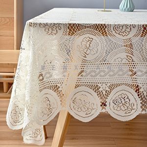 Wenxiang Crocheted Lace <b>Tablecloth</b> Rectangle Beige Home Decor Table Cover - Product Image 3