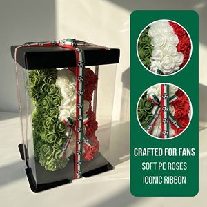 Oso de Peluche de Rosas Artificiales al por Mayor México 2026, Caja de Regalo Verde, Blanca y Roja, Oso de Peluche de Flores Artificiales con Lazo de Fútbol - Product Image 4