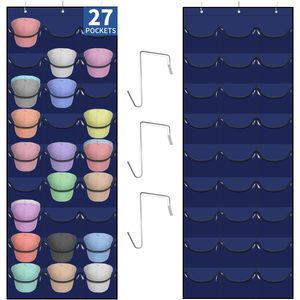 ที่แขวนหมวกสำหรับหมวกเบสบอล 27 ช่อง ที่แขวนประตูแบบติดผนัง กระเป๋าเก็บของสีน้ำเงิน รูปทรงสี่เหลี่ยมผืนผ้า แบบตะขอ - Product Image 1