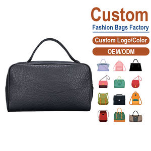 Black Pebble Leather <b>Men</b>’s <b>Toiletry</b> <b>Bag</b> —OEM for Luxury Brands, Durable Handle & Full Zip for Global Travelers w/ No Logo Design - Product Image 2