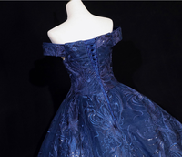 Robe de Quinceañera bleu marine enchantée, épaules dénudées, broderies et appliques, robe de bal en tulle, robe de mariée, pour événements du soir