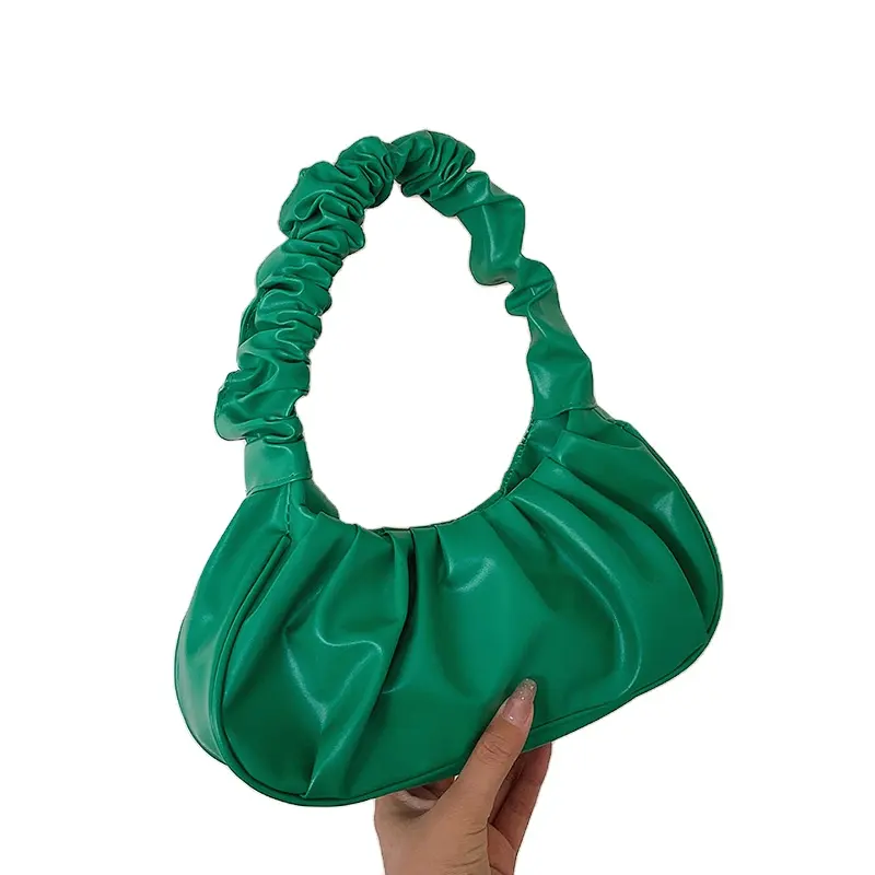Chain & Heart Decor Ruched Bag, Black Pleated Small Handbag Soft PU Women's  Shoulder Bag Chain Decor Fashion Bag