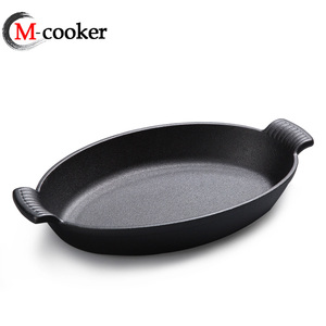 Wholesale Cast Iron Preseasoned Oval Dish <strong>Pan</strong> Set 26/30/34cm Mini <strong>Paella</strong> <strong>Pan</strong> with Flat Bottom - Product Image 2