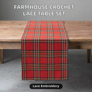 Farmhouse Chic Crochet Lace Embroidered Doily Rustic Print Knitted Striped 100% Polyester Table <b>Runner</b> Placemat Set for Weddings - Product Image 2