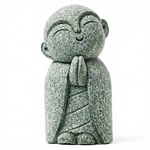 Statue de Jizo, petit moine Bouddha, sculpture en grès mat pour jardin zen, sourire incliné, décoration de méditation, cadeau pour la maison, le bureau, gris - Product Image 1