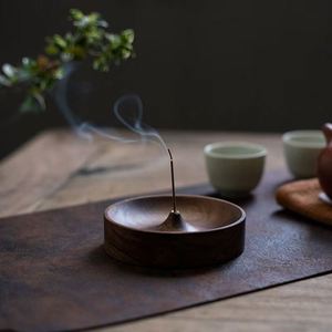 Custom Logo Black Walnut Soild Wood Round Incense Burner Base Stick Holder for Home Decor Aromatic Gift - Product Image 4