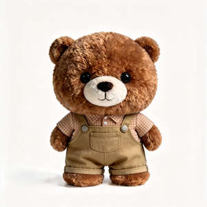 Adorable Oso de Peluche Marrón <span class=keywords><strong>Oscuro</strong></span> con Camisa Caqui y Pantalones Tipo Overol, Oso de Peluche Suave Estilo Vintage - Product Image 2