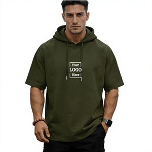 Camiseta con Capucha de Manga Corta Azul Marino para Hombre, Corte Regular, Tejido Ecológico, Estilo Casual, Poliéster/Algodón 240g - Product Image 1