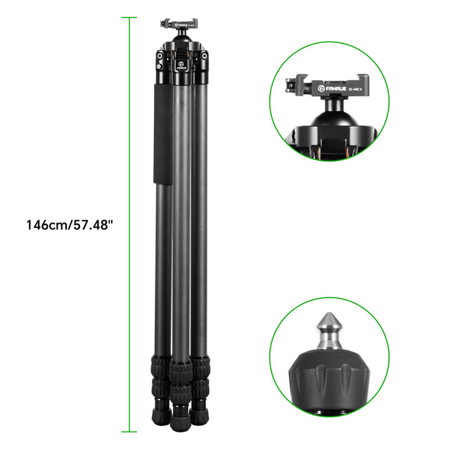 Fanaue 1.46M 15KG Load Carbon Fiber Tripod Build-in Adjustable Ball Head Compatible Arca-Swiss for Hunting Photography