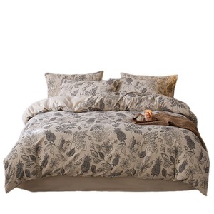 Cotton Linen Printed Four Piece <b>Bedding</b> <b>Set</b> Reactive Dyeing Breathable All Season Plants Flowers Pattern - Product Image 4