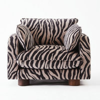 Fauteuil Moderne Élégant Grand Format en Tissu Imprimé Zèbre avec Dossier Croisé, Chaise Simple en Bois pour Salon, Chambre et Hôtel