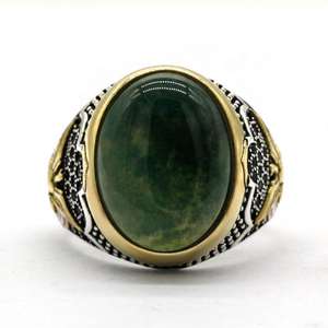 هدايا مجوهرات راقية للرجال خاتم من الفضة الإسترليني عيار 925 المؤكسدة بحجر العقيق الطبيعي خاتم بيضاوي بلونين من العقيق الأخضر - Product Image 4
