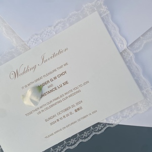 Tarjeta de Invitación de Boda de Encaje Hecha a Mano Personalizada con Elegante Ribete de Encaje, Juego de Invitaciones de Boda de Lujo con Estampado en Relieve - Product Image 4