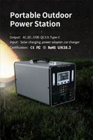 Batterie LiFePO4 au lithium-ion AC 600W 1200W, pack de batteries, MPPT, onde sinusoïdale pure, alimentation de secours en extérieur, station d'alimentation solaire portable