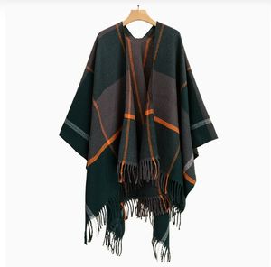 Cape à franges rayée, cape chaude d'automne et d'hiver, cape de rue européenne et américaine - Product Image 1