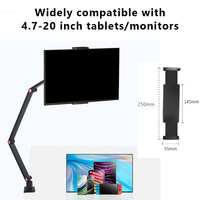 Support de bureau avec base rotative à 360 bras long support de moniteur portable support de tablette adapté pour iPad Galaxy Tabs Switch iPhone