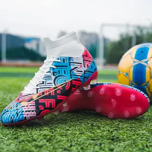 35-46 Fashion digital printing Football Sports Training Shoes Turf Non-slip spikes High-top Football Shoes Soccer Boots