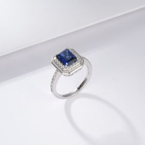 925 <b>silver</b> <b>emerald</b> cut sapphire <b>ring</b>, diamond lined women's <b>ring</b> - Product Image 3