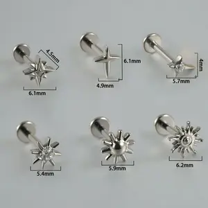 F136 Titanium Cz 16G Sun North Star Barbell Studs Earring Labret Cartilage Tragus Helix Lip Piercing Jewelry