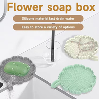 Porte-savon en silicone en forme de fleur, auto-drainant, antidérapant avec picots surélevés pour salle de bain, douche, évier de cuisine