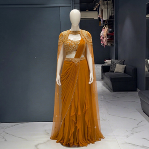 Sari indien traditionnel pour femme, en soie douce de haute qualité, tissage Banarasi pur avec Zari en cuivre, coupe ajustée, prêt-à-porter pour les fêtes - Product Image 1