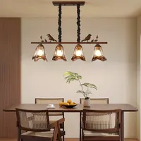 Lámpara Colgante de Diseño Francés de Lujo con Diseño de Pájaro, Hierro y Vidrio Ámbar, Tamaño Mediano para Sala de Estar