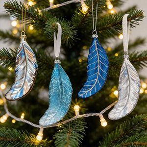 Decorazione Natalizia a Forma di Piuma in Vetro di Qualità da Esportazione, Colori Assortiti, Ornamento da Appendere, Regalo per le Festività - Product Image 2