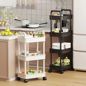Étagère de rangement multifonctionnelle pour cuisine avec roulettes, chariot mobile en plastique à 3 niveaux pour le stockage de nourriture, légumes et fruits à la maison - Product Image 1